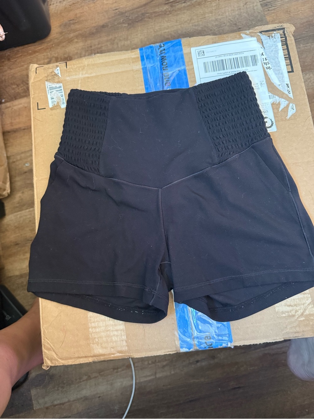 aerie Black High-Waist Smocked Waistband Shorts